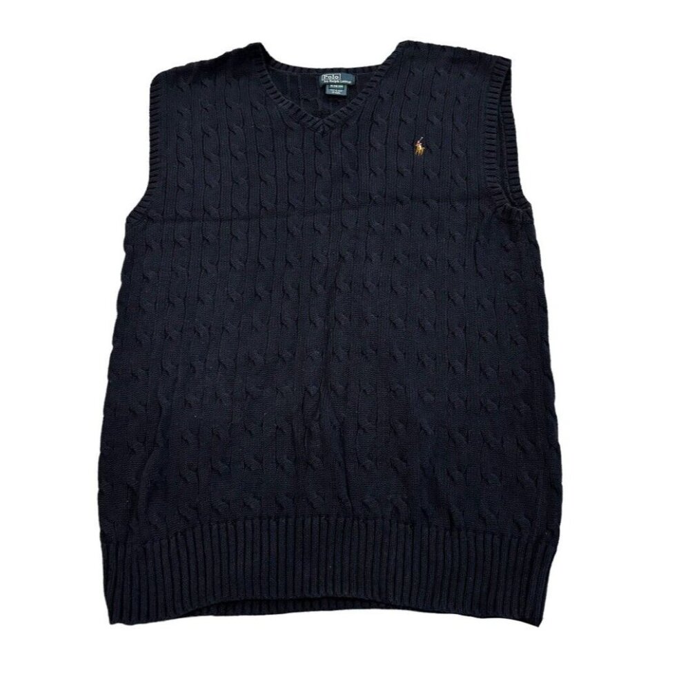 Y2K Mens Medium Or Boys XL 18-20 Ralph Lauren Polo Navy Blue Sweater Vest